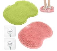 Foot Scrubber for Shower, 4 PCS Shower Foot Scrubber Mat with 2 Hooks, for Cleaning and Massage, Non-Slip Design for Tired Feet Relief, Green and Pink