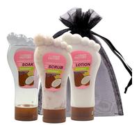 Foot Soak, Scrub & Lotion Set - Foot Care Gift Set for Dry, Tired Feet | Exfoliating Foot Spa Kit for Feet Soak, Scrub & Pedicure Treatment | Home Spa Pamper Set for Women & Men - Coconut