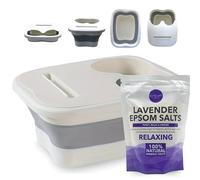 Foot Spa Kit - Foldable Manual Foot Soak Basin with Epsom Salt, Portable Foot Spa Set for Stress Relief, Muscle Recovery & Home Spa Soaking - Non-Electric - Lavender (450g)