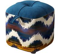 Foot Stool Footrest for Rocking Chair Boho Style Square Footrest, Practical Portable Low Stool, Skin-Friendly Flannelette Ottomans, with Handle, for Rental House (Color : Blue, Size : 27 * 27 * 25cm)