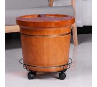Foot Tub Wooden Foot Basin Foot Tub/Foot Bath Barrel Solid Oak Wood Movable Universal Wheel with Cover Massage Beads Foot Massage Basin, Soak, Massage, Spa, Sauna Foot Bath Wooden Bucket Foot Spa