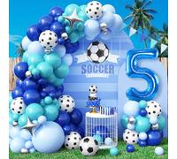 Football 5th Birthday Decorations for Boys, Royal Blue Teal Light Blue Balloon Garland Arch Kit with 40 Inch Blue Number 5 Balloon, Football 5th Birthday Balloons for Kids Football Theme Club Party