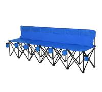 Football 6 Seater Folding Sports Bench Outdoor Picnic Camping Portable Spectator Chair Steel Frame w/ Cup Holder & Carry Bag - Blue