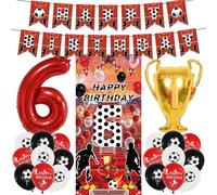 Football 6th Birthday Decorations Banner - 23 Pcs Pre-Strung Red Silver Birthday Banner Number Trophy Balloons Sports Backdrop Door Decor For Kids Boys 6 Year Old Football Themed Party Supplies