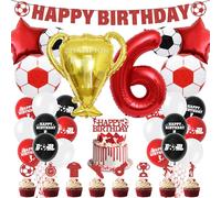 Football 6th Birthday Party Decorations - Soccer Cake Topper Balloons Happy Birthday Banner Party Supplies for Boys, Red Sports Theme Decoration for 6-Year-Old Kids and Fans
