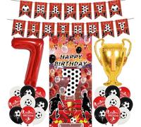 Football 7th Birthday Decorations Banner - 23 Pcs Pre-Strung Red Silver Birthday Banner Number Trophy Balloons Sports Backdrop Door Decor For Kids Boys 7 Year Old Football Themed Party Supplies