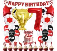 Football 7th Birthday Party Decorations - Soccer Cake Topper Balloons Happy Birthday Banner Party Supplies for Boys, Red Sports Theme Decoration for 7-Year-Old Kids and Fans