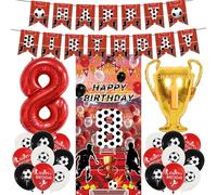 Football 8th Birthday Decorations Banner - 23 Pcs Pre-Strung Red Silver Birthday Banner Number Trophy Balloons Sports Backdrop Door Decor For Kids Boys 8 Year Old Football Themed Party Supplies