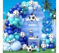 Football 8th Birthday Party Supplies, Football Balloon Arch Kit, Include 40 Inch Blue Number 8 Balloon, Silver Star Foil Balloon, Royal blue Teal Light blue Balloons for Boys 8th Birthday Decoration