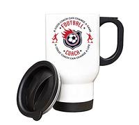 Football, A Good Coach Can Change a Life, Best Coach Gift, Football Game Gift Christmas Silver/White Insulated 14oz Travel Tea/Coffee Mug. (White)