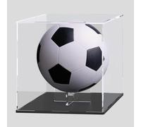 Football Acrylic Display Case with Black & Clear Ball Holder, Clear Acrylic Display Box for Full-Size Football, Soccer, Volleyballs, Dodgeball Handball Storage and Showcase