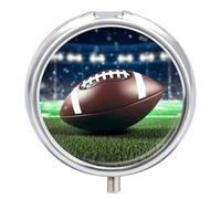 Football and Grass Pill Box Small Round Pill Case Portable Travel Pill Container Multi-Functional Moisture Proof Metal Medicine Pill Organizer Box for Vitamins Fish Oil