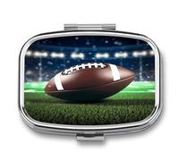 Football and Grass Pill Organizer with 2 Compartments Metal Square Pill Case Small Pill Box Portable Medicine Box Slim Travel Pill Container Medicine Organizer for Daily Use