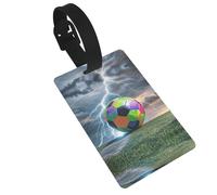 Football and Lightning Luggage Tags for Suitcases, PVC Suitcase Tag with Secure Strap Suitcase Identifier with Privacy Name Card for Travel Bag Tags Personalized Baggage Tag for Women Men