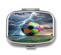 Football and Lightning Pill Case Travel Portable Pocket Pill Box 2 Compartment Medicine Case Large Capacity Daily Pill Cases Vitamin Organizer Medicine Organizer Small Pill Box