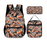 Football Backpack with Lunch Box & Pencil Case for Kids Girls Boys School, 16 Inch Cool Football Bookbag, School Backpack for Students Children, sustainable, Lightweight, Large Capacity