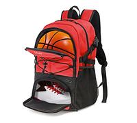 Football Bag Basketball Backpack with Boot Compartment and Ball Holder Sports Backpack with Water Bottle Pocket for Men and Women, Red