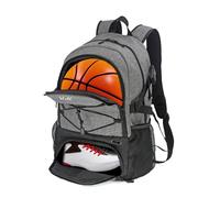 Football Bag with Boot Compartment Basketball Backpack with Ball Holder Sports Backpack with Water Bottle Pocket for Men and Women, Grey