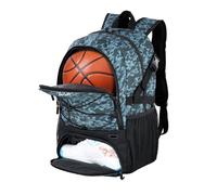 Football Bag with Boot Compartment Basketball Backpack with Ball Holder Sports Backpack with Water Bottle Pocket for Men and Women, CamoGrey