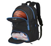 Football Bag with Boot Compartment Basketball Backpack with Ball Holder Sports Backpack with Water Bottle Pocket for Men and Women, BlueZipper
