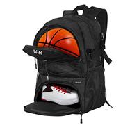 Football Bag with Boot Compartment Basketball Backpack with Ball Holder Sports Backpack with Water Bottle Pocket for Men and Women, Black