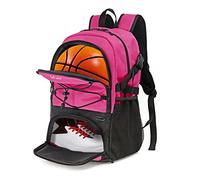 Football Bag with Boot Compartment Basketball Backpack with Ball Holder Sports Backpack with Water Bottle Pocket for Men and Women, Pink