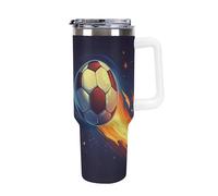Football Ball Flying Flames Large Capacity Car Cup 40 Oz Stainless Steel Insulated Travel Cup with Handle Straw