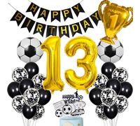 Football Balloon 13th Birthday Gold Helium Balloon Cake Topper Party Decoration for 13 Years Old Boy
