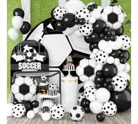 Football Balloon Arch Garland Kit, 5/10/12/18 Inch Black White Balloons Decorations with Soccer Foil Balloons for Men Women Teen Kids Soccer Football Theme Birthday Party Decor Supplies