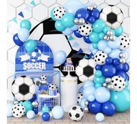 Football Balloon Arch Garland Kit, 5/10/12/18 Inch Royal Blue White Teal Blue Balloons Decorations with Soccer Foil Balloons for Men Women Teen Kids Soccer Football Theme Birthday Party Decor Supplies