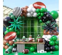 Football Balloon Arch Kit, Dark Green Brown White Black Checkered Football Foil Party Balloons with Star Foil Balloons for Kids Boy Men Sport Birthday Party Decorations Baby Shower Graduation Supplies