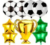 Football Balloons 10PCS World Cup Soccer & Champion Trophy Gold Balloons Star Foil Balloon Set, Black White Football Balloon for Kids Boys Sports Birthday Party Decorations Supplies
