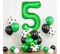 Football Balloons 5th Birthday Decorations for Boy, Soccer Birthday Party Decorations with Dark Green Number Balloon 5, Black Green White Balloons for World Football Sports Theme Party Supplies