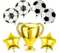 Football Balloons 7PCS World Cup Soccer Balloon & Large Champion Trophy Gold Balloons Set, Star Foil Black White Football Balloon for Kids Boys Sports Themed Birthday Party Decorations Supplies (1)