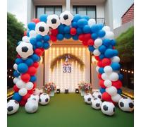 Football Balloons Arch Kit - Soccer Party Decoration Set with Red, Blue, White Football Balloons - 45pcs