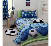 FOOTBALL GOAL SHOOT KID BOYS DOUBLE BED DUVET QUILT COVER BEDDING SET GREEN BLUE