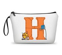 Football Birthday Appreciation Graduation Gifts Small Initial Makeup Toiletry Bag for Her Women Teacher Stuff Friend Girl-A, Basketball
