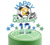 Football Birthday Candles Cake Toppers Set,Soccer Number 12 Candle for Cake,Boys 12th Birthday Decorations,Blue Green Candles Cake Toppers Soccer Cake Decorations for Football Themed Party Supplies