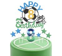 Football Birthday Candles Cake Toppers Set,Soccer Number 8 Candle for Cake,Boys 8th Birthday Decorations,Blue Green Candles Cake Toppers Soccer Cake Decorations for Football Themed Party Supplies