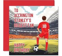 Football Birthday Card for Accrington Fans - Biggest Fan - Fun Happy Birthday Card for Son Dad Brother Uncle Colleague Friend Cousin, 145mm Footy Footie Bday Greeting Cards