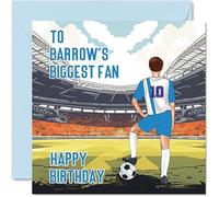 Football Birthday Card for Barrow Fans - Biggest Fan - Fun Happy Birthday Card for Son Dad Brother Uncle Colleague Friend Cousin, 145mm Footy Footie Bday Greeting Cards