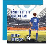 Football Birthday Card for Cardiff Fans - Biggest Fan - Fun Happy Birthday Card for Son Dad Brother Uncle Colleague Friend Cousin, 145mm Footy Footie Bday Greeting Cards