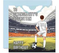 Football Birthday Card for Swansea Fans - Biggest Fan - Fun Happy Birthday Card for Son Dad Brother Uncle Colleague Friend Cousin, 145mm Footy Footie Bday Greeting Cards