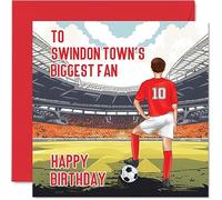 Football Birthday Card for Swindon Fans - Biggest Fan - Fun Happy Birthday Card for Son Dad Brother Uncle Colleague Friend Cousin, 145mm Footy Footie Bday Greeting Cards