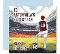 Football Birthday Card for Villa Fans - Biggest Fan - Fun Happy Birthday Card for Son Dad Brother Uncle Colleague Friend Cousin, 145mm Footy Footie Bday Greeting Cards