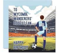 Football Birthday Card for Wycombe Fans - Biggest Fan - Fun Happy Birthday Card for Son Dad Brother Uncle Colleague Friend Cousin, 145mm Footy Footie Bday Greeting Cards