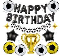 Football Birthday Decorations Balloons for Boys - 32 Pieces Kids Party Decoration Black White Happy Birthday Foil Balloon Soccer Garland, Champion Trophy for Girls Football Fans Party Decor