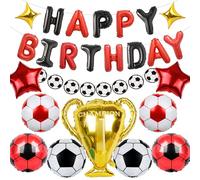 Football Birthday Decorations Balloons for Boys - 32 Pieces Kids Party Decoration Red Black Happy Birthday Foil Balloon Soccer Garland, Champion Trophy for Girls Football Fans Party Decor
