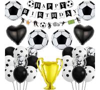 Football Birthday Decorations Balloons for Boys - 49 Pieces Kids Party Decoration Happy Birthday Banner Black White Garland, Soccer Heart Champion Trophy Foil Balloon for Football Fans