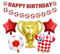 Football Birthday Decorations Banner Balloon - Red and White Party Supplies Includes Happy Birthday Banners Garlands Star Soccer Trophy Foil Balloons for Boys Fans Sports Themed Celebrations